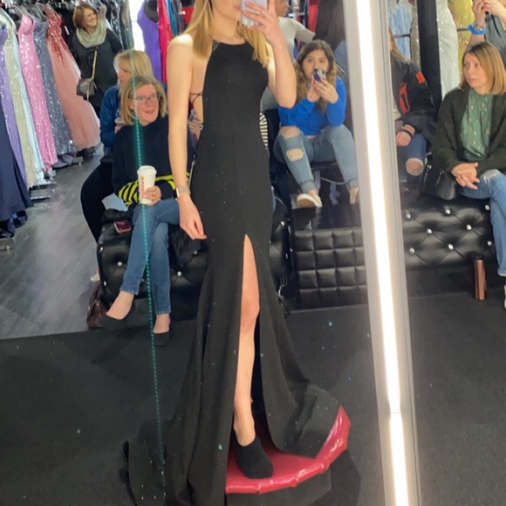 Tight Black Sparkly Prom Dress with open back “Alyce Paris”